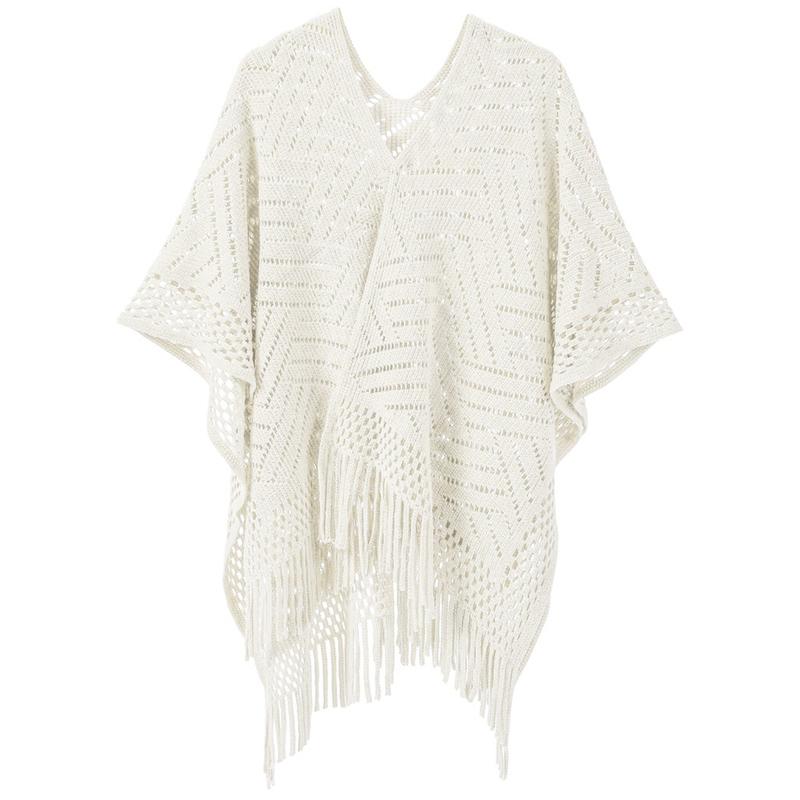 Autumn Winter Hollow Crochet Scarf Women Lady Layers Poncho Elegant Solid Tassel Shawl Scarve Capa Para Mujer Fashion Party New