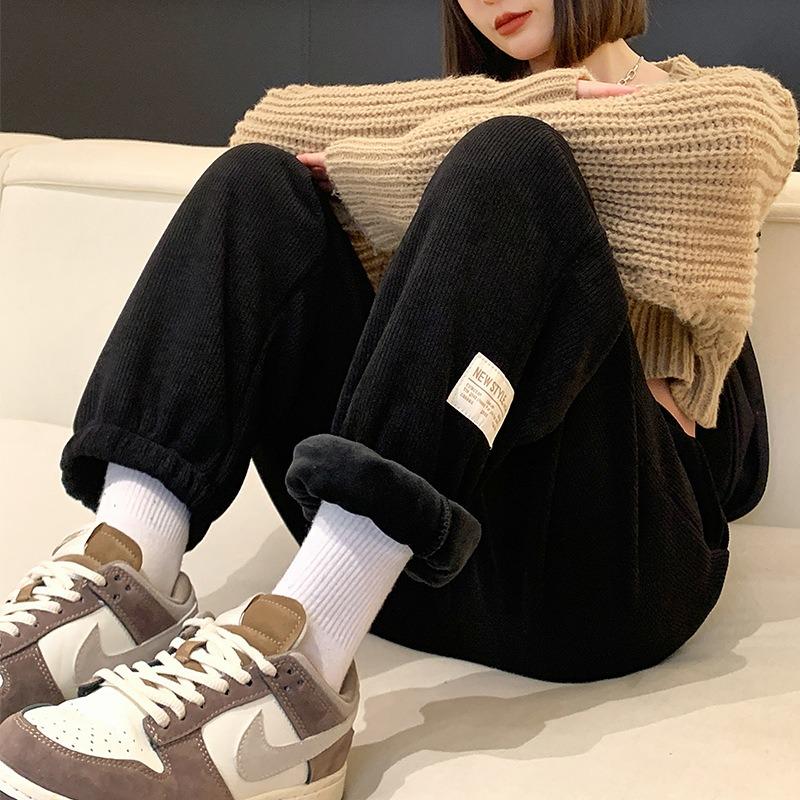 Tights sweatpants women's winter new velvet loose straight casual sweatpants small corduroy pants