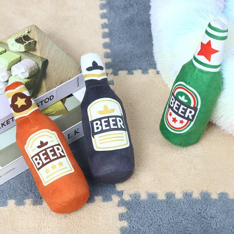 1 Pezzo Giocattolo Sonoro per Cani Morbido Peluche Giocattolo da Masticare Bottiglia di Birra Adatto per l'Interazione tra Cani di Taglia Piccola Media