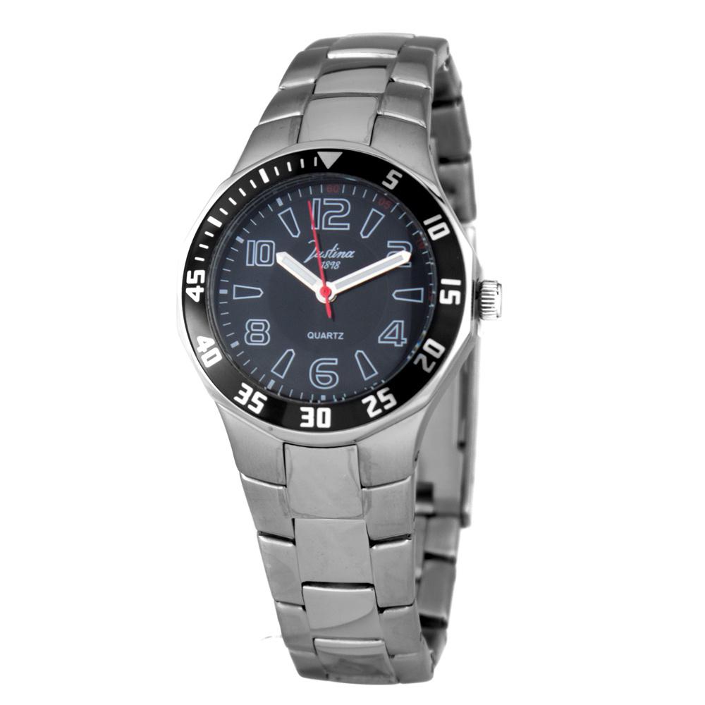 Super Merchant Hombre Plateado Reloj Justina 11909N. Kwarcowy, Kolor Czarny. Kobieta.