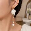 Elegant White Flower Imitation Pearl Tassel Earrings for Women Layered Petal Drop Jewelry Daily Party Birthday Gift Accessories