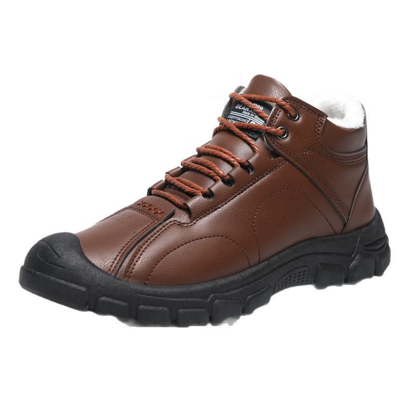 Men's Fleece Lined High Top Leather Shoes: Casual Winter Outdoor Snow Boots
