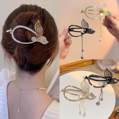 Metal Black Color Hair Clip for Women Crowtail Tassel Twist Clip Word Clip Light Luxury Hairpin Girl Hair Accessories