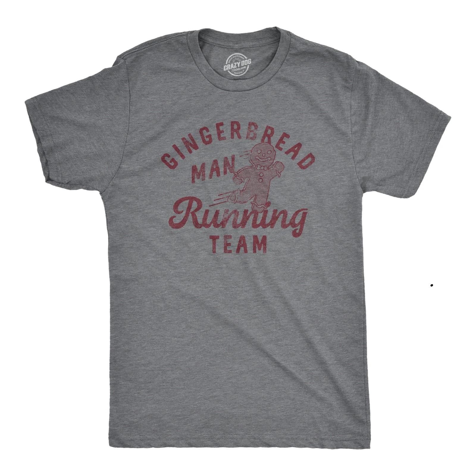 Mens Gingerbread Man Running Team T Shirt Funny Xmas Cookie Sprinting Joke Tee S