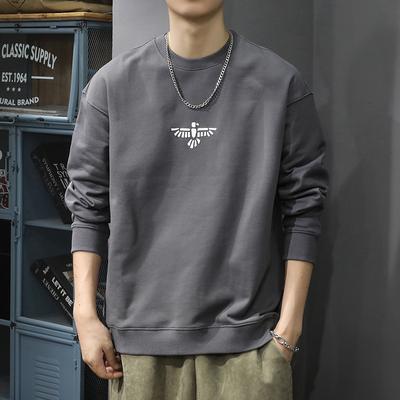 American Retro Pure Cotton Heavy Men'S Crew Neck Sweater Loose Large Size Trendy Brand Printing Casual Pullover