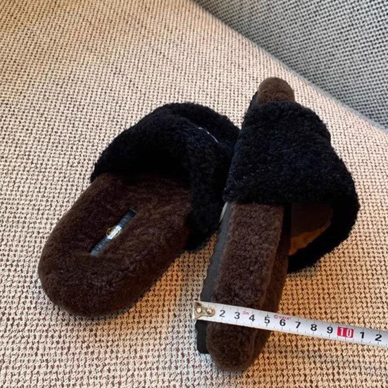 thick-soled lamb wool slippers women's outer wear women's shoes new autumn and winter versatile fashion one-word plush cotton slippers