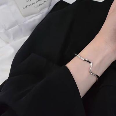 Irregular Glossy Silver Mobius Bracelet Adjustable Individuality Wristband For Women