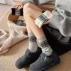 Autumn and Winter Ethnic Style Simple and Trendy Pile Socks, Combed Cotton Retro Color-blocking Socks, Women's Pure Cotton Mid-calf Socks