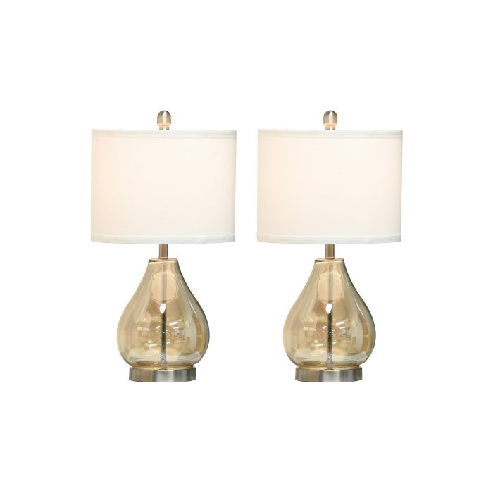 Lampes de table - MUVOE - Set de 2 - E27 40W - Verre et lin - Ambre et blanc - Ø30 x 56H cm