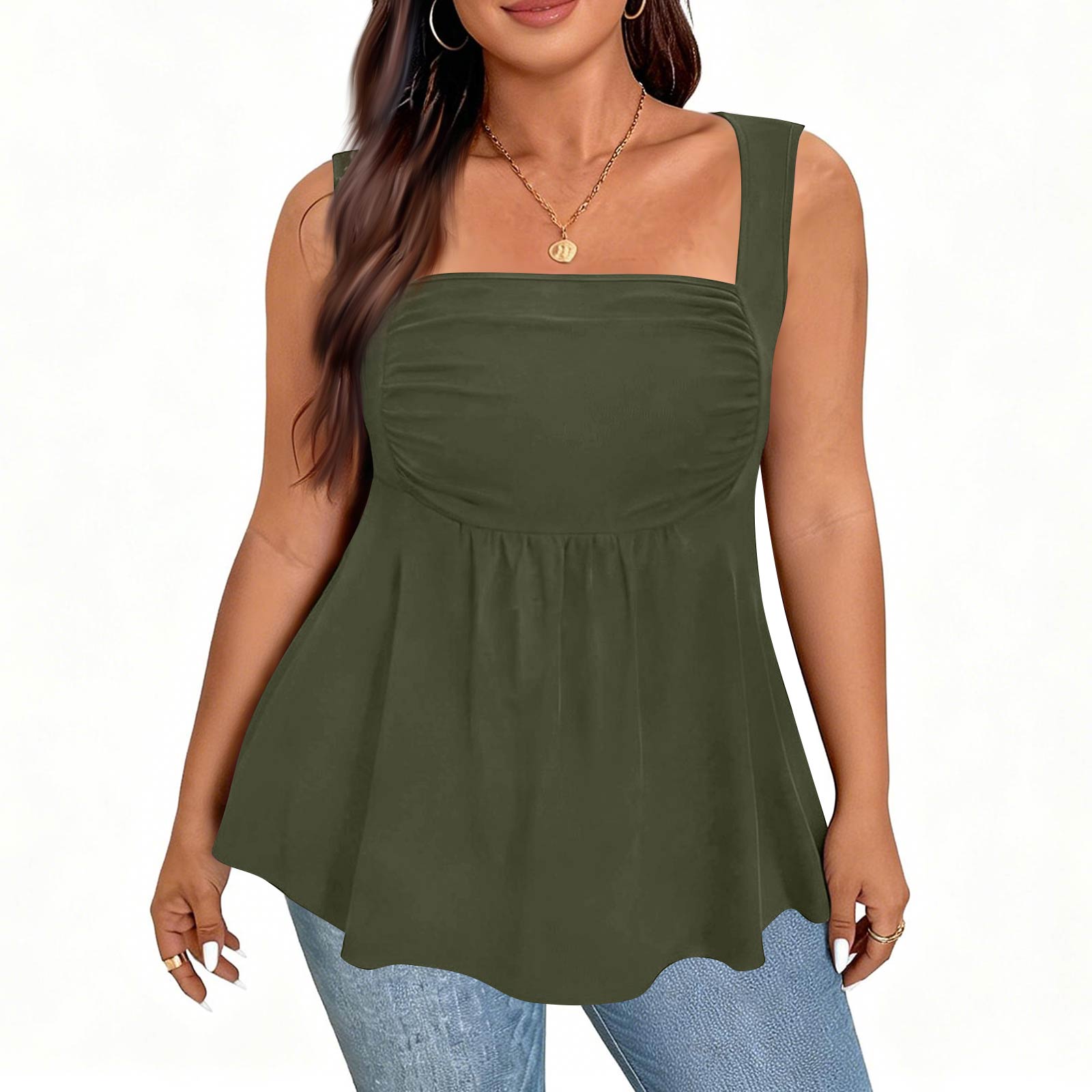 Женская модная элегантная повседневная майка без рукавов блузка XXL армия зеленый
