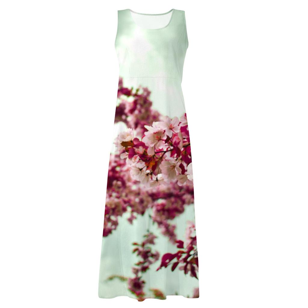 Lässiges, bequemes, ärmelloses Baumwolltaschenkleid mit Blumendruck für Damen