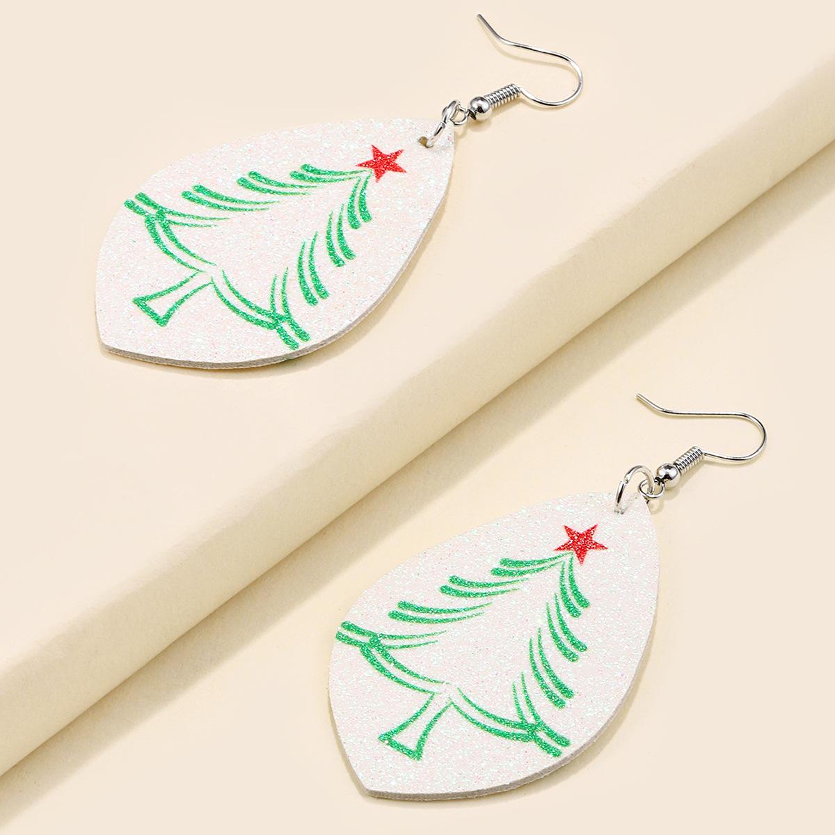 

Women s Vintage Christmas Tree Leather Stud Earrings - Creative Double-sided Print