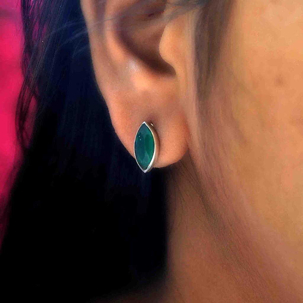 Green Onyx 925 Sterling Silver Studs Earrings, Gemstone Handmade Women & Men Earrings
