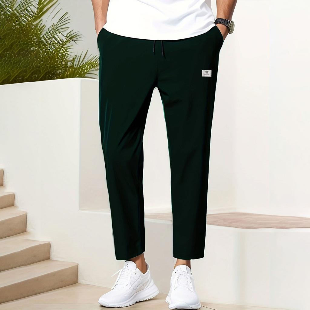 Pantalon Casual Homme Couleur Unie Jambe Droite Neuf Points Pantalon de Sport Mode Casual Homme