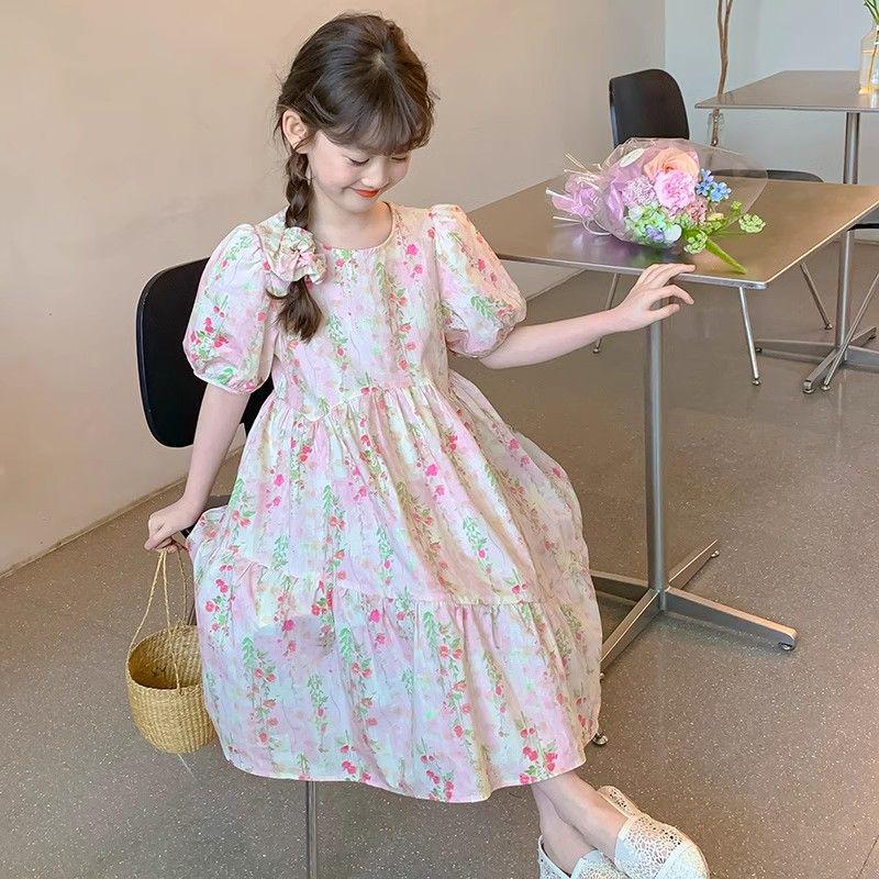 Girls' Floral Mori-Style Summer Princess Dress - Cute Long Skirt for Kids