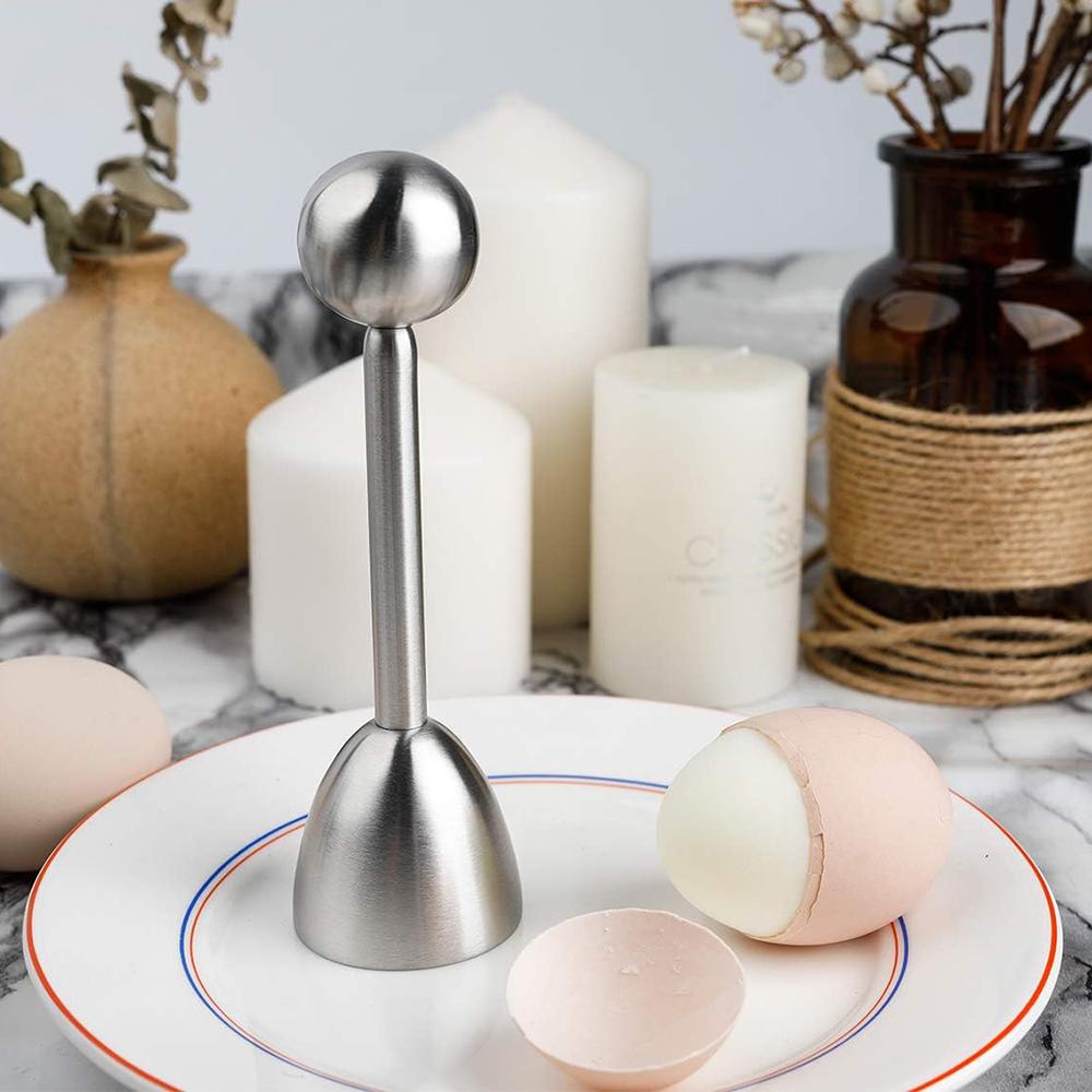 2× Stainless Steel Egg Topper Cutter Shell Opener Boiled Raw Egg Cracker Knocker
