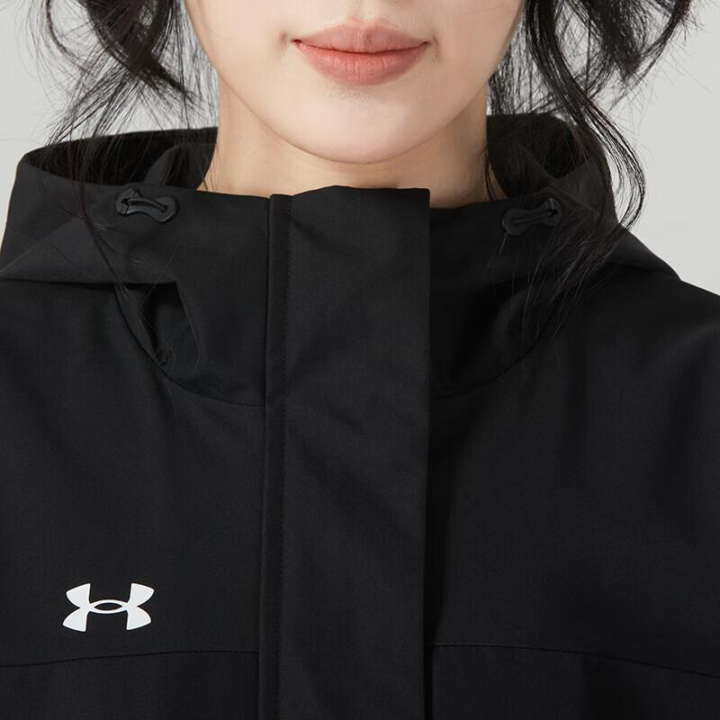 Under Armour Solid Outdoor Training Fitness Woven Hooded Jacket Women Tops Black 23600402-001