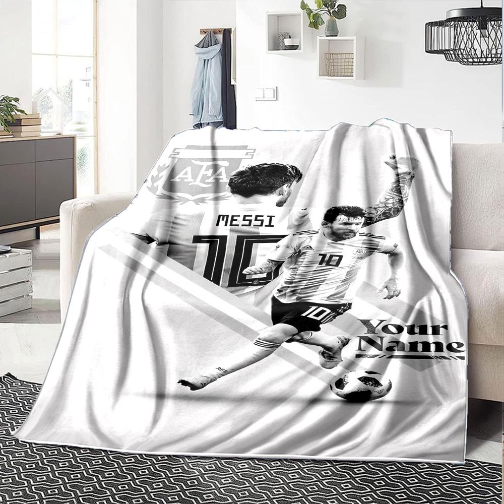 Football Messi Personalized Text Blanket Multi-purpose Customizable Blanket Ultra-Soft Versatile for Seaside Home Decor Bed Livingroom