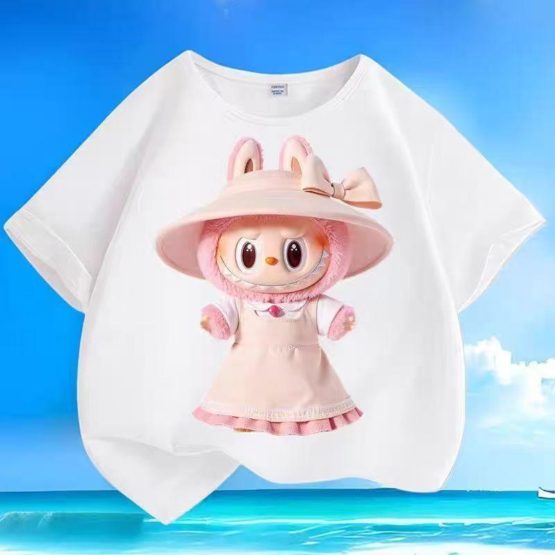 LABUBU Kreslený potisk Dvanácti souhvězdí Dětská trička Bílá Chlapecká Dívčí Krátký rukáv Top Trendy Oblečení Dárek