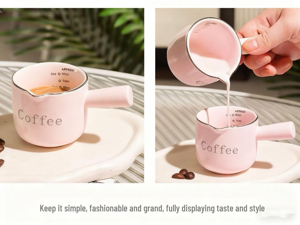Ceramic Heat-Resistant Coffee Milk Jug with Dual Scale - Small Measuring Cup for Simple, Healthy Use
