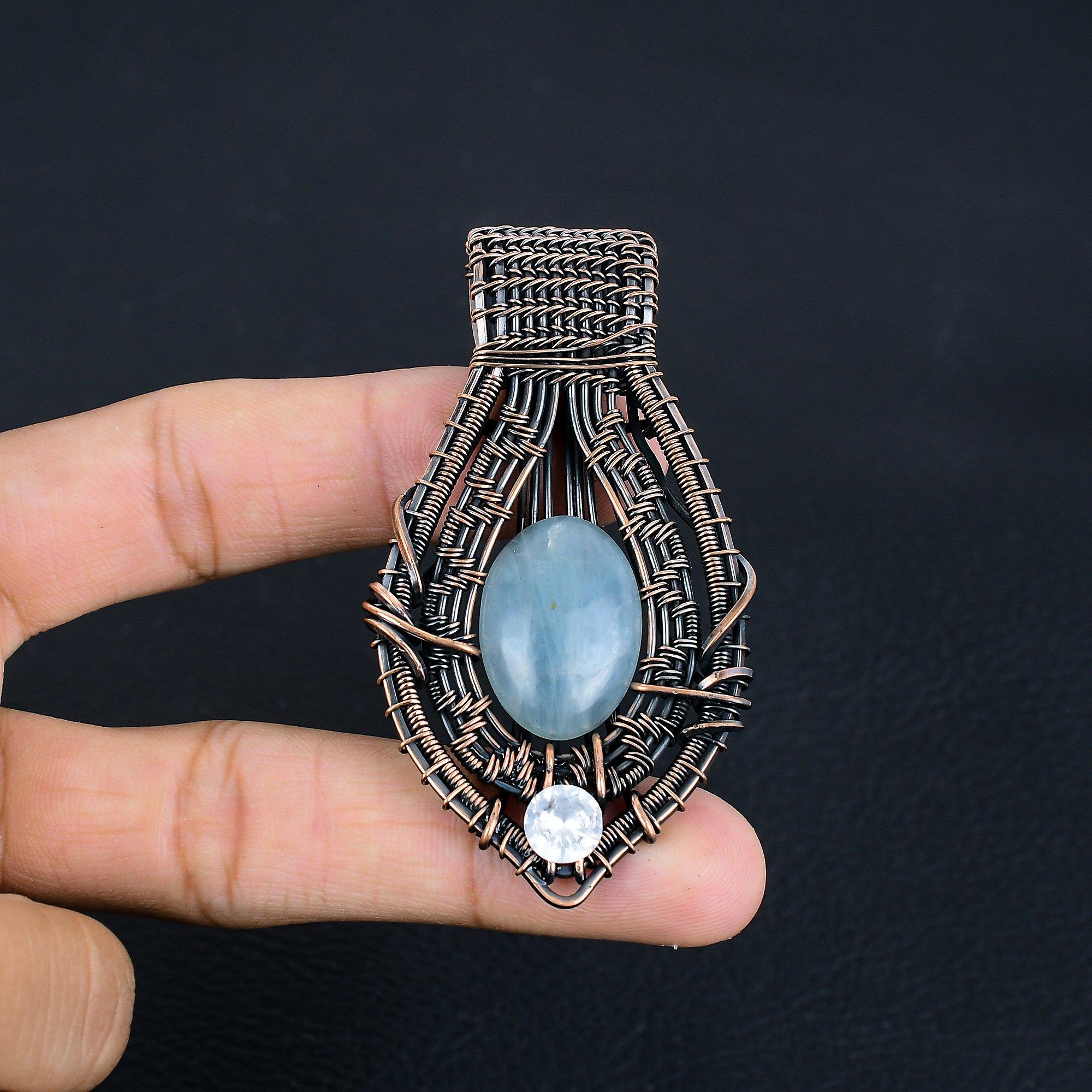 

Подвеска Аквамарин 999 Медная проволока, Ручная работа Подвеска с драгоценным камнем, Подарки для жены Совершенно новая подвеска 3.14