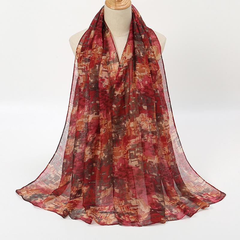 Spring Fashion Oil Painting Floral Viscose Scarf Lady Print Voile Shawls and Wraps Pashmina Foulards Muslim Hijab 180*72Cm