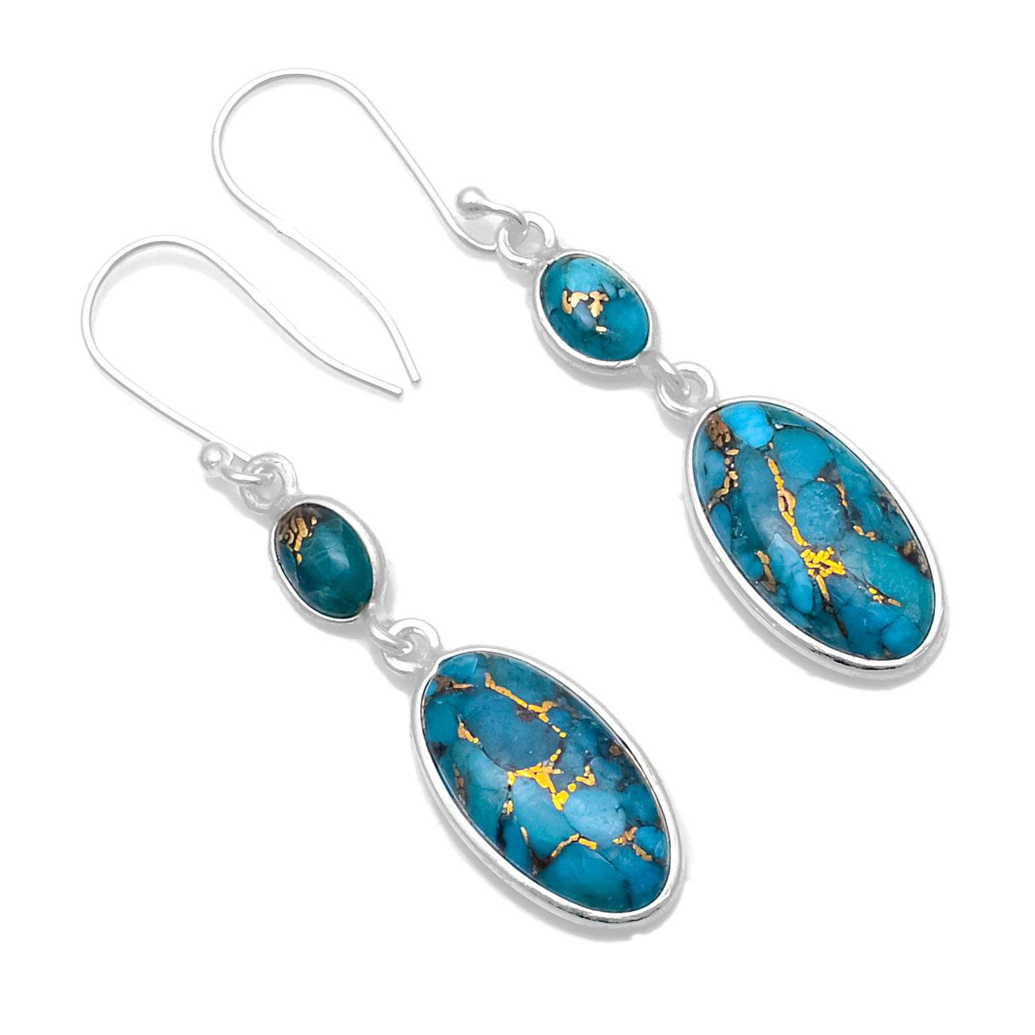 

Copper Turquoise Gemstone Earrings Solid 925 Sterling Silver Handmade Earrings Jewelry Gift For Women And Girls E-1336