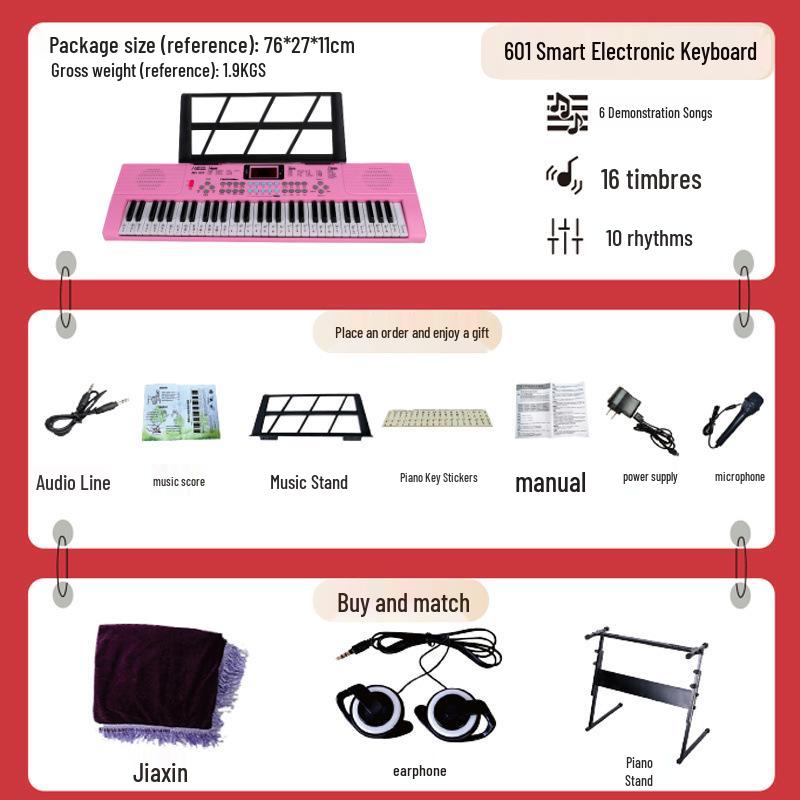 Beginner 61-Key Electronic Keyboard Piano for Home Use and Students