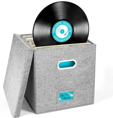

Vinyl Record Organizer Vinyl Record Multi-Compartment Album Box Foldable Vinyl Record Dust Organizer With Lid серый