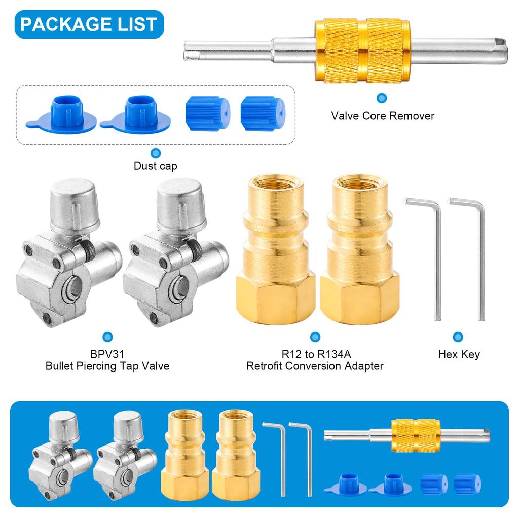 Tigbear A/C Aftermarket Valve Kit Retrofit Valve Kit R12 to R134A Conversion Adapter with
