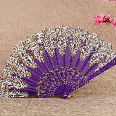 Art Craft Gift Chinese Style Folding Fan Hand Gold Powder Plastic Fan Dance Wedding Party Folding Fan Handheld Gift