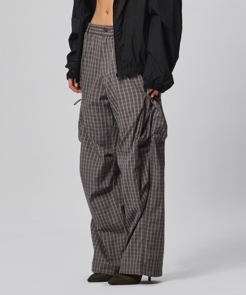 Beodeonteu Check String Cargo Elastic Pants [Brown]