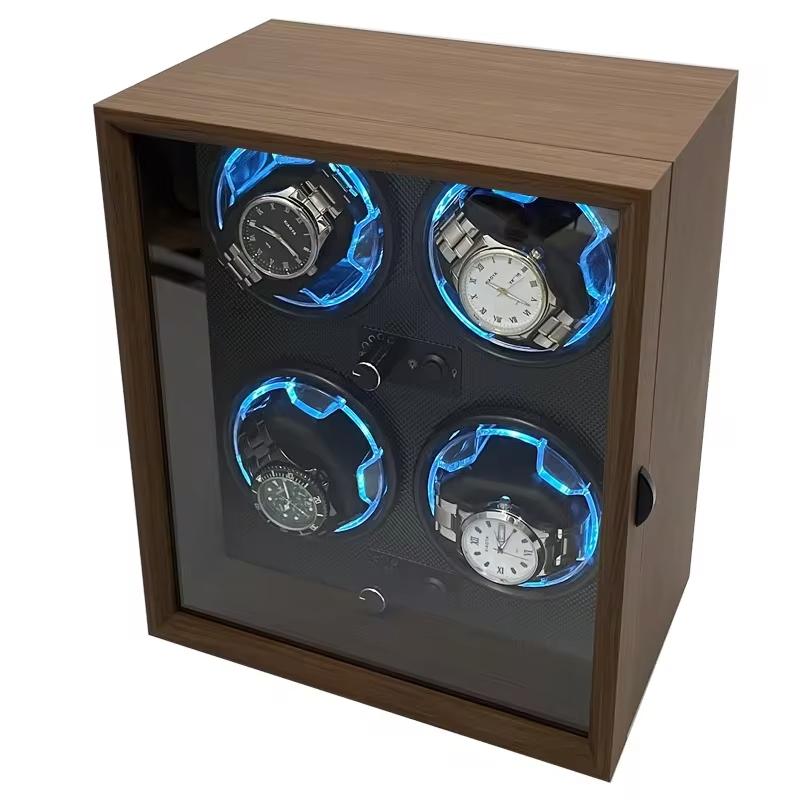 Watch Winder for Automatic Watches 6/4/3/2 Slots Watch Shaker Wooden Box Super Motor Blue LED Light Jewelry Store Display Box