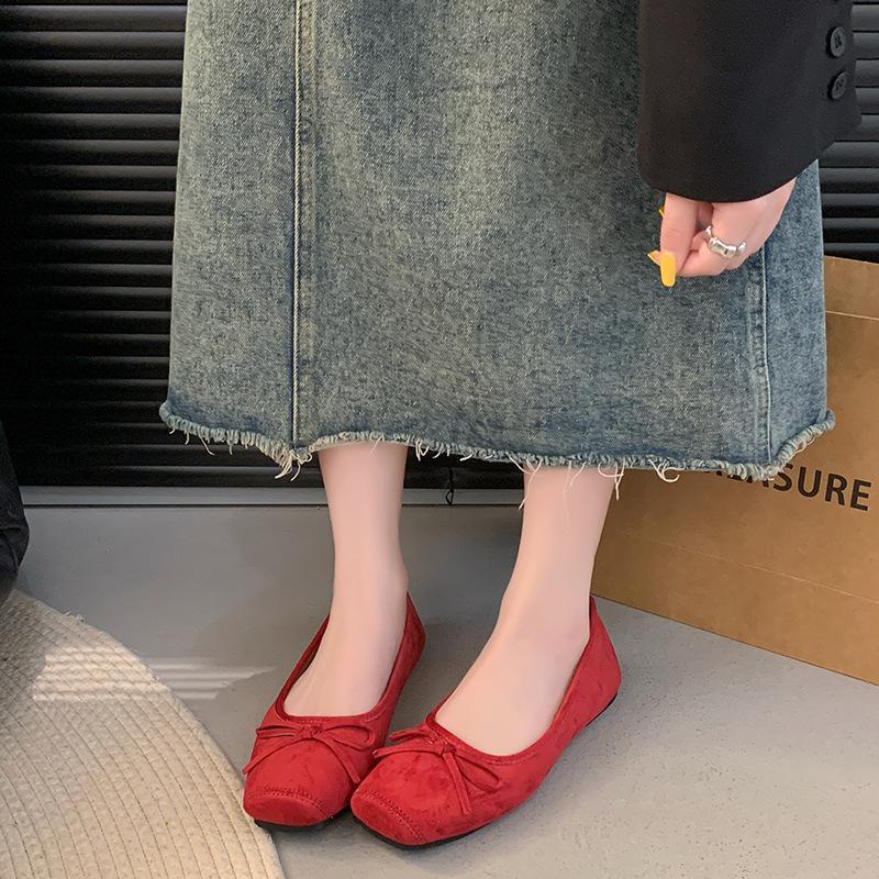 Flat shoes French bow women's shoes red small single shoes ballet shoes spring and summer new ladyshoes soft-soled shoes women