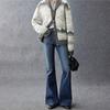 Women’s Mid‑Waist Vintage Washed Flare Jeans – Slim Fit Denim Pants – Blue Retro Style