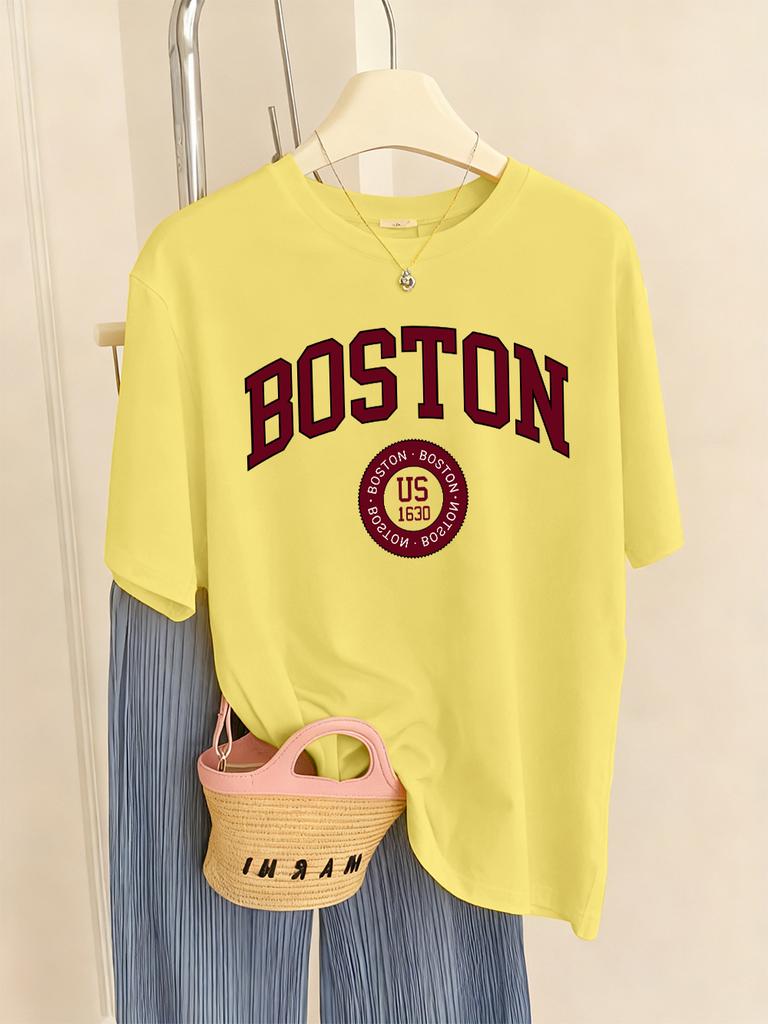 Boston City Us 1630 Letter Prints TShirts Womens Summer Basic T Shirts ONeck Soft Short Sleeve Tops Casual Loose Woman Clothes