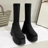 Women Mid Calf Sock Boots High Heels Platform Shoes Woman Designer New Fad Goth Boots Walking Dress Mujer Trend Chelsea Boots