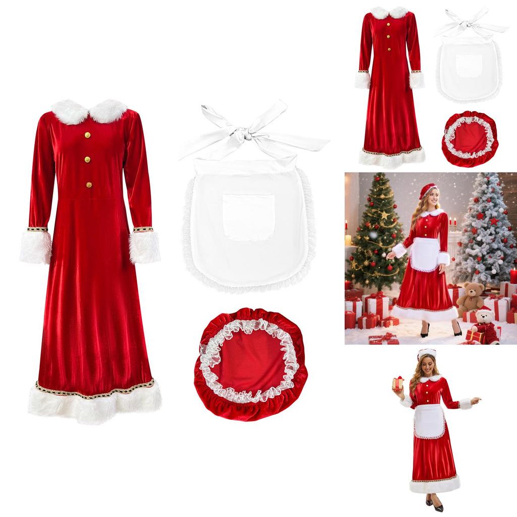 Christmas Santa Costume Dress For Adults With Polyester Fabric For Holiday Parties
