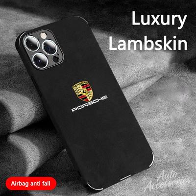 Pro logo Porsche semišové kompletně obalující pouzdro na telefon pro iPhone 16 15 13 14 12 Pro Max 8 XR XS 16 Plus 15Pro MAX kryt skořápka samolepky