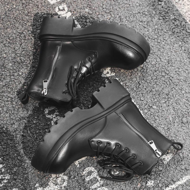 New Men'S Shoes Spring And Autumn Casual Big Head Leather Boots Thick Sole Heightening High Top Leather Shoes Martin Boots 22317-J
