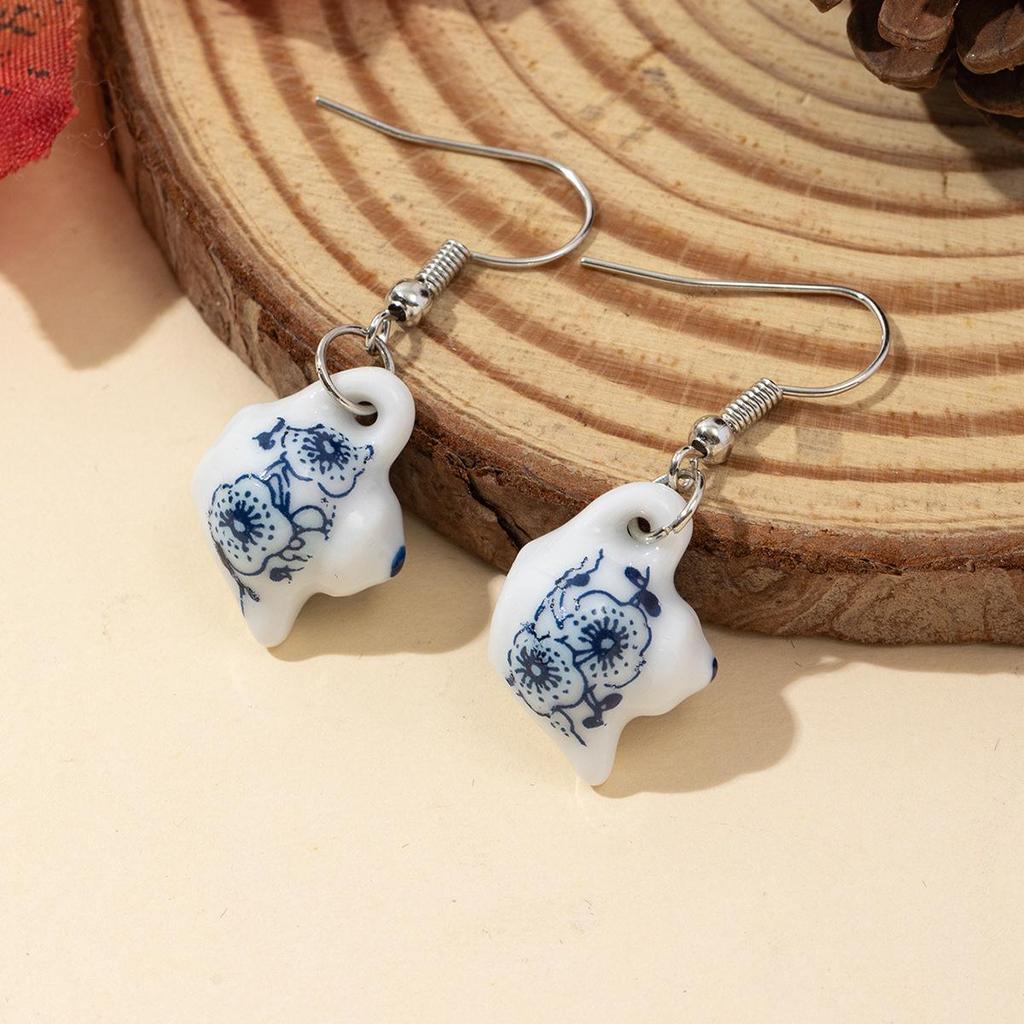 Hand-Painted Retro Chinese Ceramic Teapot Earrings