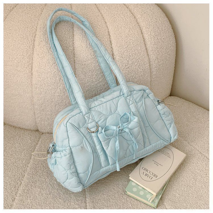 Soft Cott Fabric Large Capacity Handbag Fresh Solid Color Bow Shoulder Bag Wallet Phe Storage Bags Woman Bag Purses