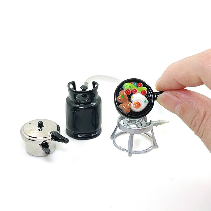 1:12 Dollhouse Kitchenware Collection Gas Stove Pressure Cooker Fried Egg Children Pretend Enjoy Toy Miniature