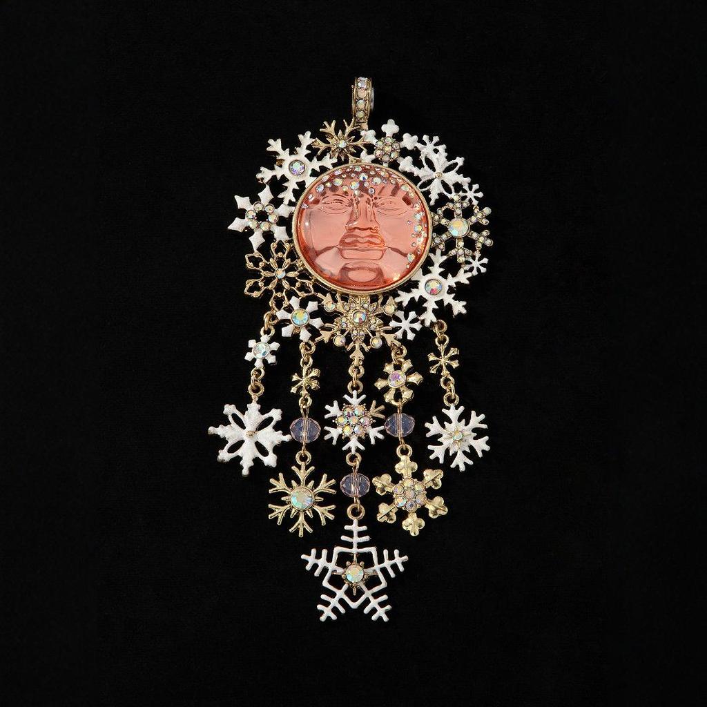 Vintage Moen Mondstein Schneeflocken Anhänger Halskette mit magnetischer Quaste