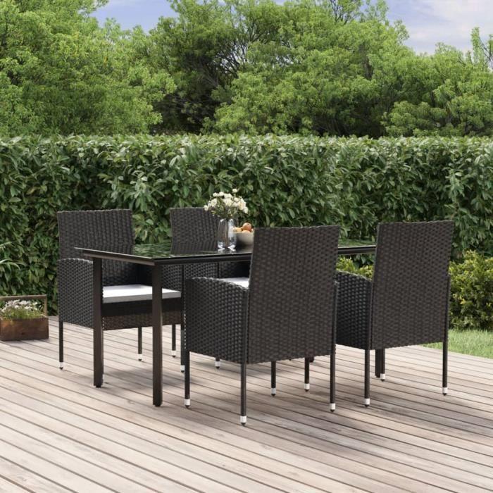 3156766 vidaXL Mobilier à dîner de jardin et coussins 5pcs Noir Résine tressée