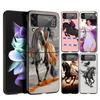 Hard PC Phone Case For Samsung Galaxy Z Flip 7 6 5 4 Black Cover For Galaxy Z Flip3 Foldable Animal Galloping Horse Girl Drawing
