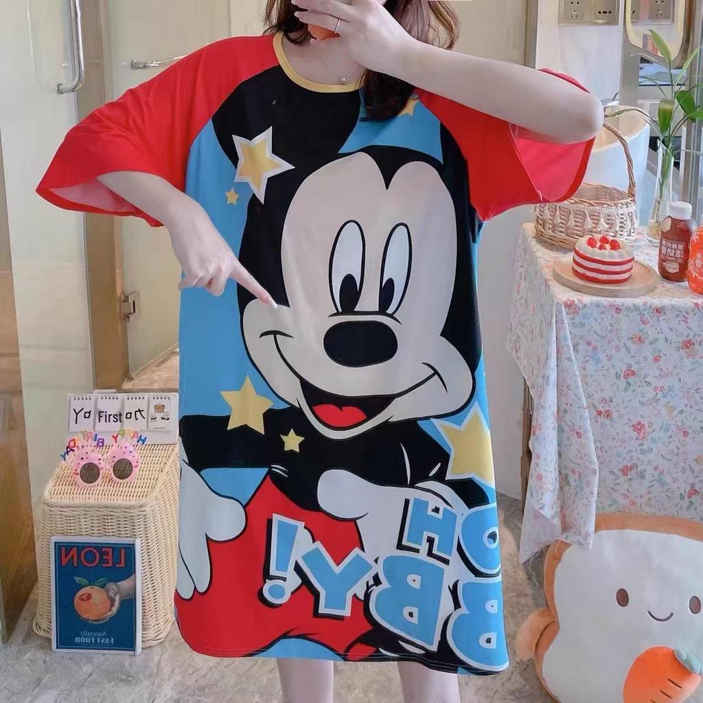 Women's Short Sleeve Cartoon Nightgown - Loose Fit Pajamas for Summer, Spring & Autumn