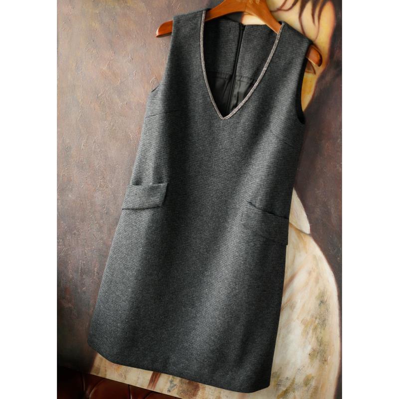 

Шерстяная юбка-жилет, которую женщины носят осенью и зимой, новая юбка на бретелях, вязаное платье-жилет без рукавов 2XL темно-серого