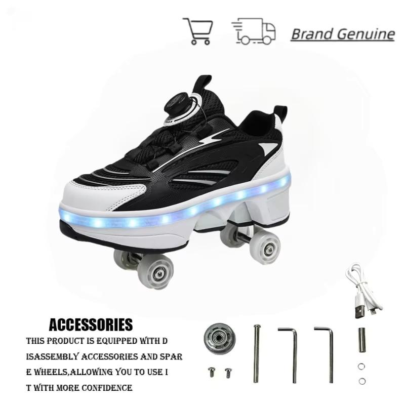 Shoes with Wheels Rotating Button Type Knob To Adjust Roller Skates New Deformed Parkour Skates Special Gifts for Girls