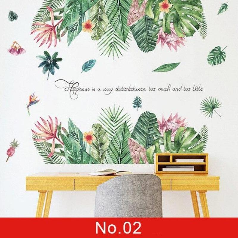 24 Styles Wall Stickers Decorated Tropical Green Leave Nordic Fresh Living Room Bedroom Stickers Plant Flowers Wall Decorations